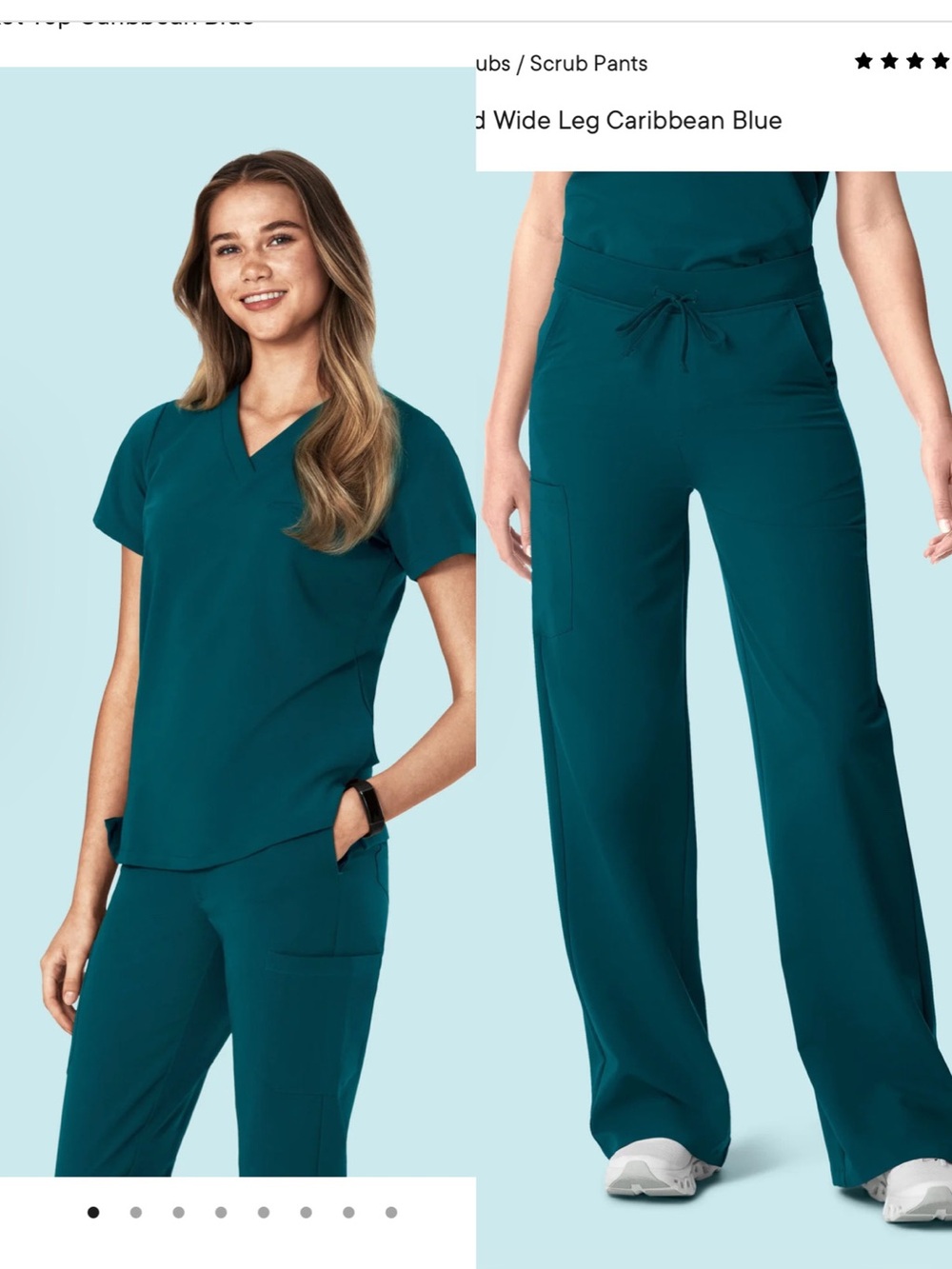Mandala Women's Wide Leg Scrub Pants & V-Neck Top in Caribbean Blue set